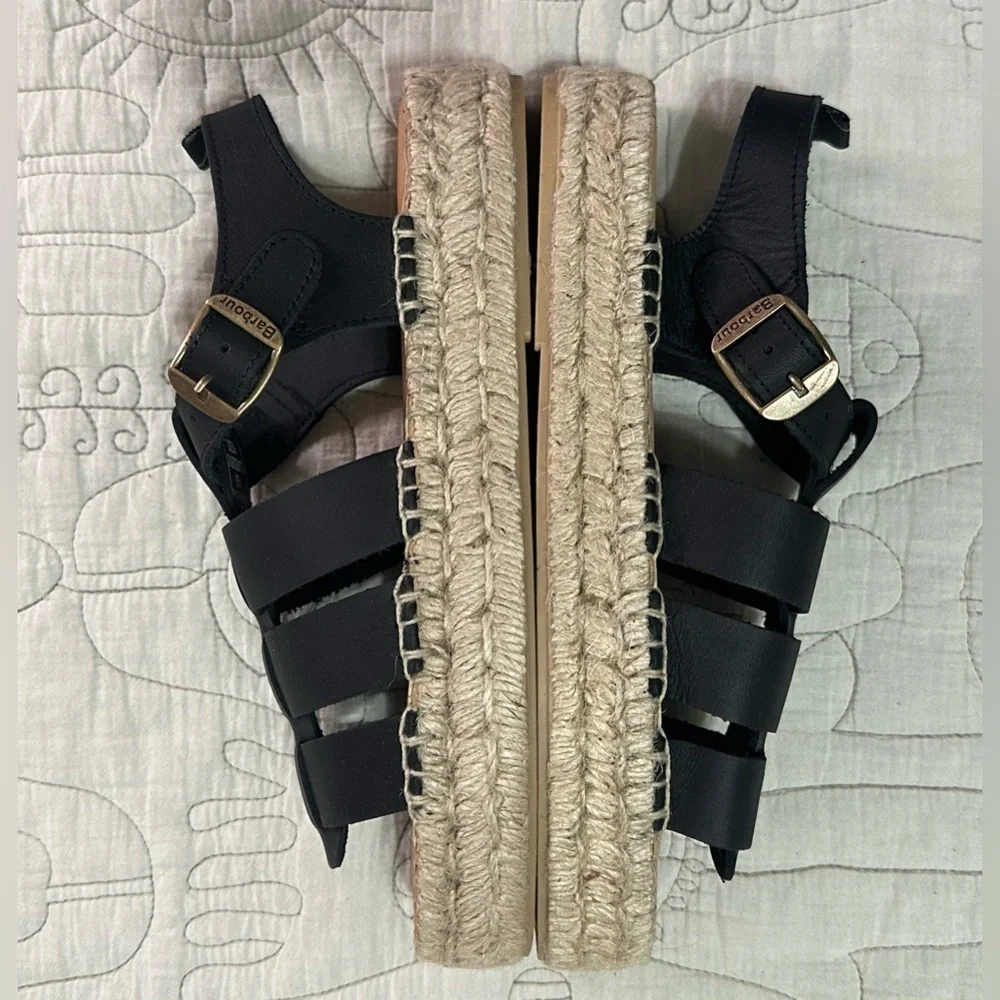 NIB Barbour Paloma Espadrille Platform Fisherman Sandal Sz 39 EU / 8 US Black